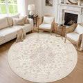 Round Area Rug for Living Room: 8ft Vintage Boho Neutral Washable Circle Rug by Luxturiy