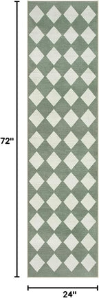 Lahome Zelie Checkered Washable 2x6 Green Runners - Image 2