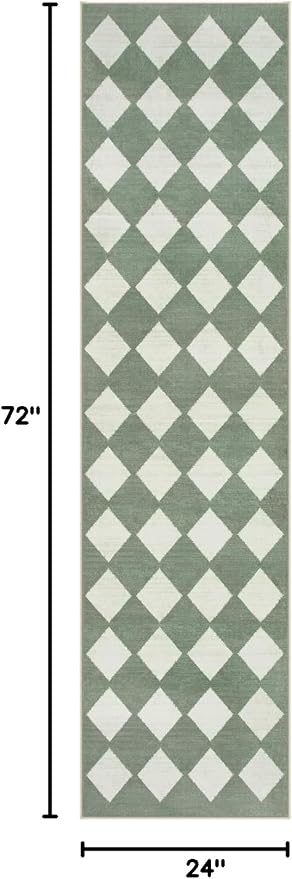 Lahome Zelie Checkered Washable 2x6 Green Runners - Image 2