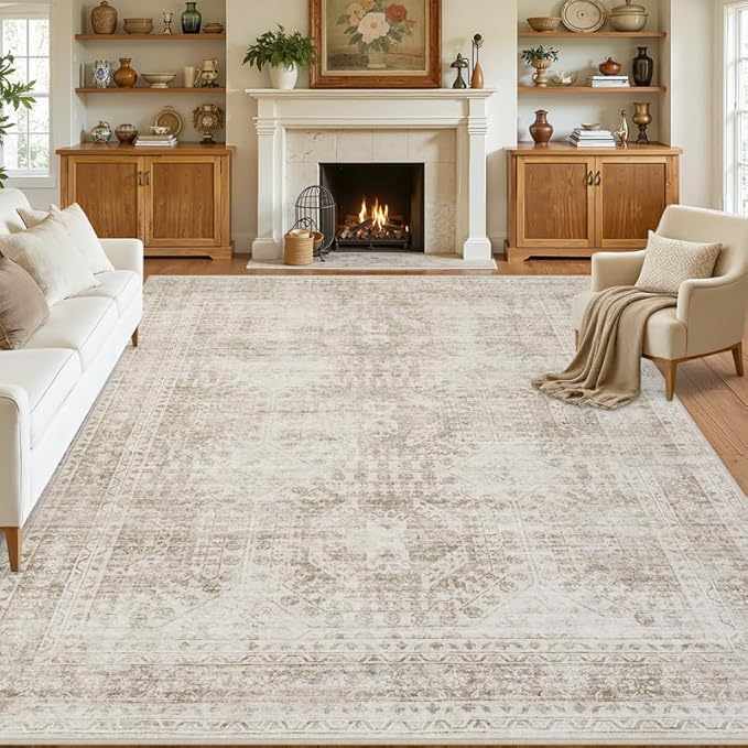 10x12 Area Rug for Living Room: Vintage Boho Neutral Washable Rug Indoor Soft - Image 8