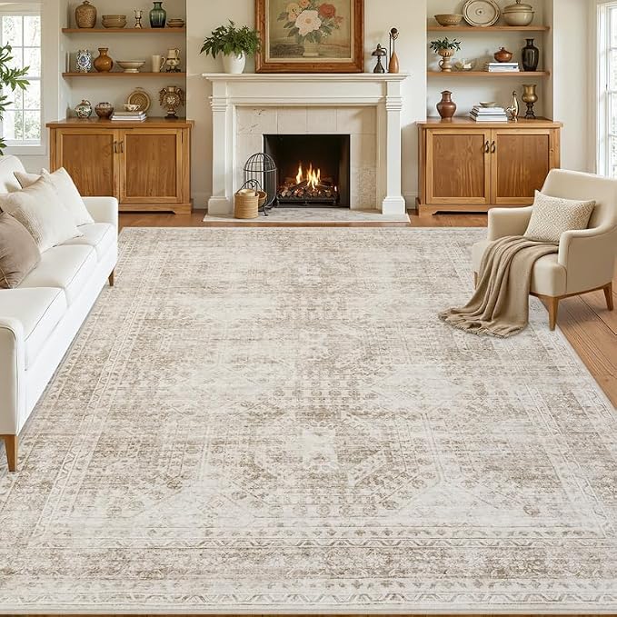 10x14 Area Rug for Living Room: Vintage Boho Neutral Washable Rug Indoor Soft - Image 8