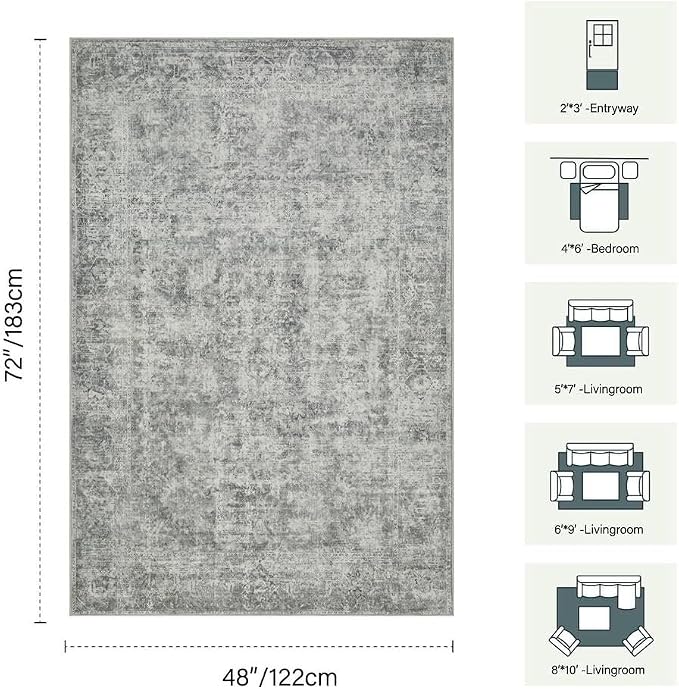 Rugxara 4x6 Area Rugs for Living Room Bedroom, Large Washable Rug, Non Slip & - Image 2