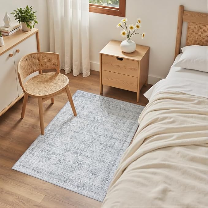 Machine Washable Area Rugs 2x3: Vintage Boho Neutral Washable Rug Indoor Soft - Image 4
