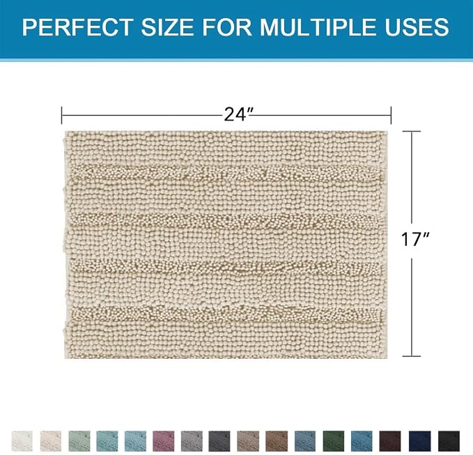 H.VERSAILTEX Bath Mats for Bathroom Non Slip Thick Chenille Striped Bath Rug - Image 2