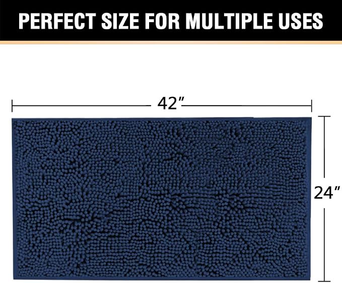 H.VERSAILTEX Navy Bath Mat for Bathroom, Microfiber Bath Rugs Chenille Floor - Image 2