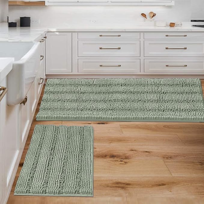 H.VERSAILTEX Bathroom Rugs Bath Mats Sets Super Absorbent Chenille Striped Bath by HVERSAILTEX