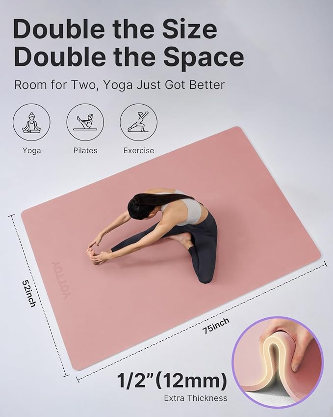 YOTTOY Large Yoga Mat, Extra Wide TPE Exercise Mat, Non-Slip Workout Mat - Image 2