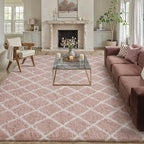 PureCozy 8x10 Checkered Rug for Living Room Pink and White Modern Soft Area Rug by PureCozy
