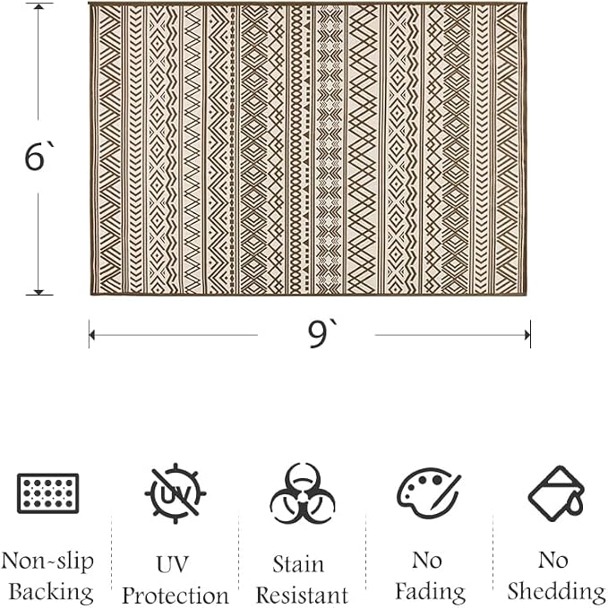 Outdoor Rug Carpet 6x9 ft, Flatweave Textured Outdoor Patio Rug Non Slip Indoor - Image 2