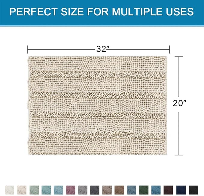 H.VERSAILTEX Bath Mats for Bathroom Non Slip Thick Chenille Striped Bath Rug - Image 2