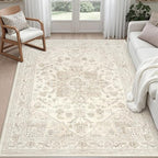 3x5 Area Rugs for Living Room: Vintage Boho Neutral Washable Rug Indoor Soft by Luxturiy