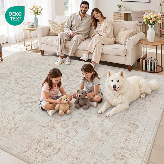 10x12 Area Rug for Living Room: Vintage Boho Neutral Washable Rug Indoor Soft - Image 7