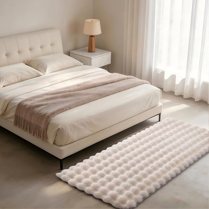 Creamy White Rabbit Plush Rug 2'x6', Fluffy Shaggy Area Rug - Image 3