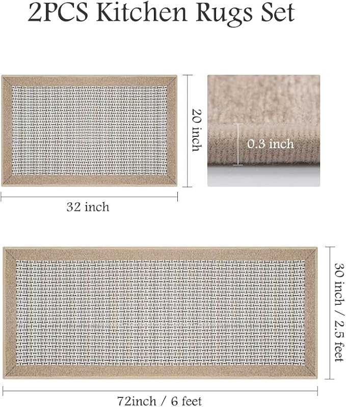 PADOOR Non Slip Kitchen Rugs Sets of 2 - Image 2