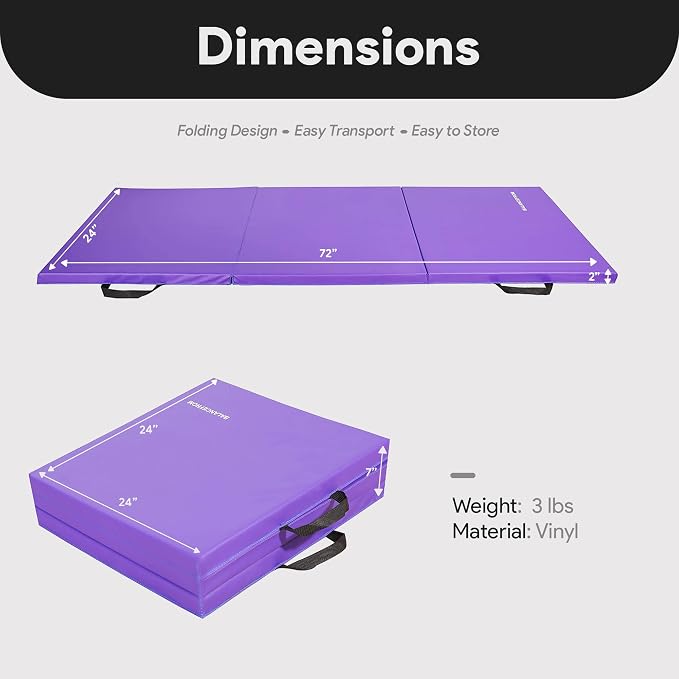 BalanceFrom 6x2 Feet 3-Panel Folding Gymnastics Mat – 2-Inch Thick Pad - Image 3