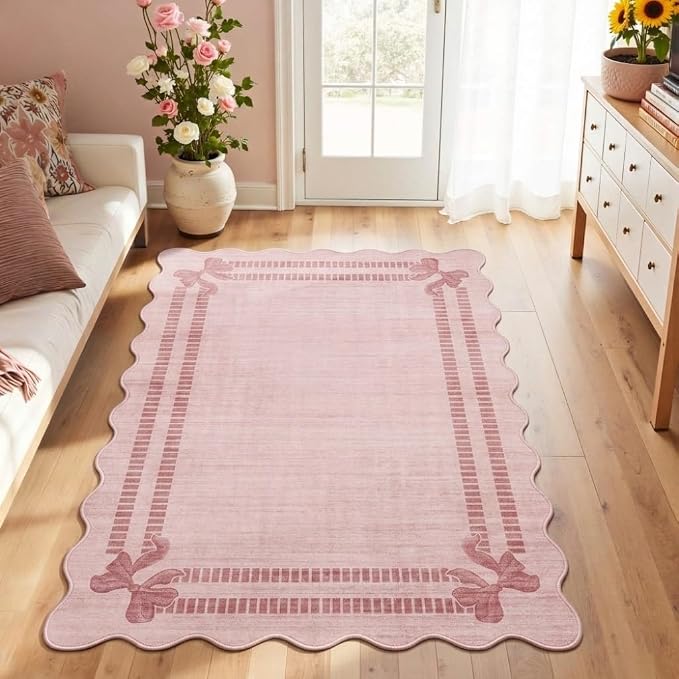 Latte&Fog Pink Scalloped Bow Area Rug - Image 3