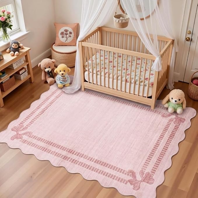 Latte&Fog Pink Scalloped Bow Area Rug - Image 5