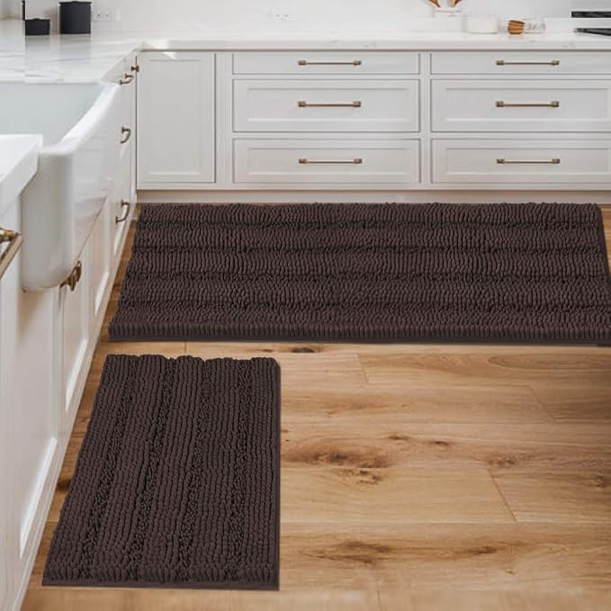 Non Slip Thick Shaggy Chenille Bathroom Rug Mat Set Extra Soft and Absorbent by HVERSAILTEX