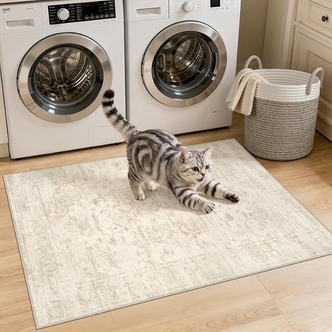 Machine Washable Area Rugs 2x3: Vintage Boho Neutral Washable Rug Indoor Soft - Image 2