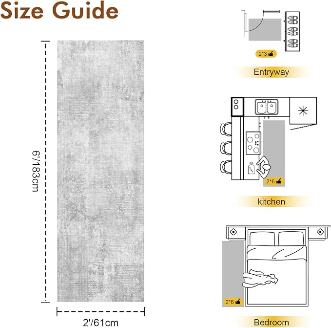 2x6 Ft Washable Runner Rug, Non-Slip Low Pile Hallway Kitchen Area Rug - Image 2