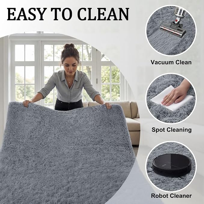 Area Rug for Living Room Bedroom: 6x9 Soft Fluffy Shag Rugs Upgrade Non-Slip - Image 7