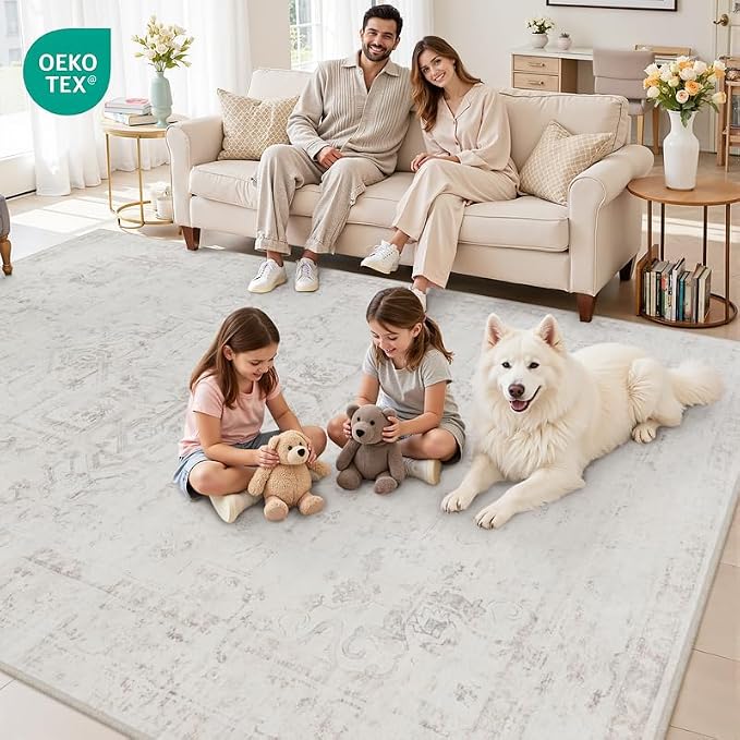 10x12 Area Rug for Living Room: Vintage Boho Neutral Washable Rug Indoor Soft - Image 7
