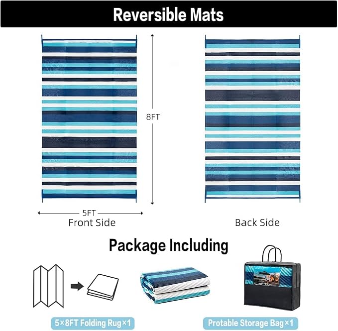 HUGEAR Outdoor Plastic Straw Rug, Waterproof Mat, Washable Large Floor Mat and - Image 2
