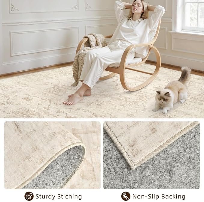 2'6''x8' Hallway Washable Runner Rug: Vintage Boho Neutral Kitchen Rug Soft - Image 6