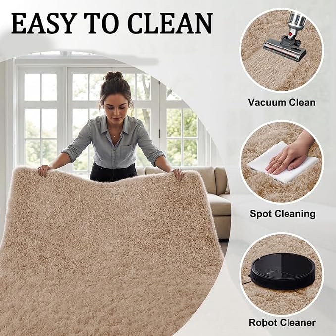 Area Rug for Living Room Bedroom: 6x9 Soft Fluffy Shag Rugs Upgrade Non-Slip - Image 7