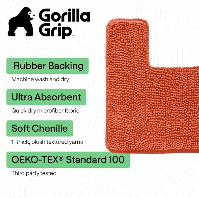 GORILLA GRIP Plush Absorbent Shaggy Chenille Bath Rug Mat - Image 3