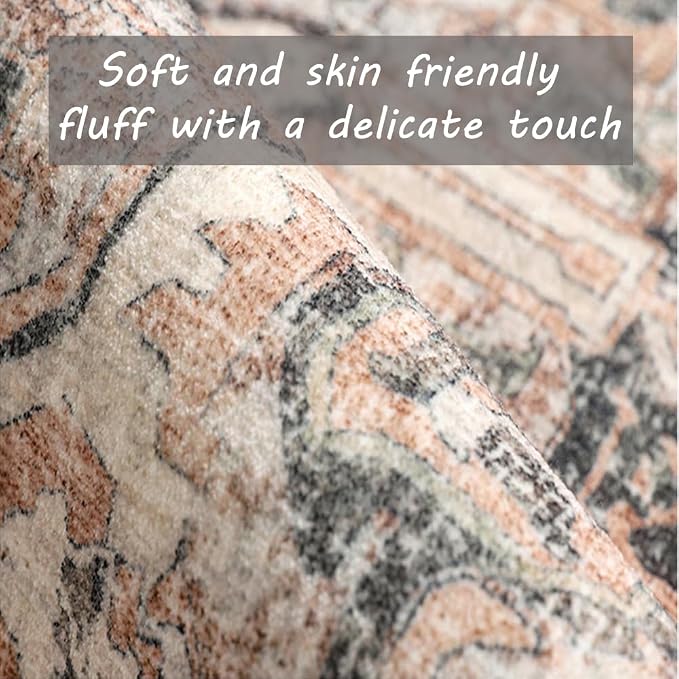 CHAMPLANT Washable Area Rug 8x10 Retro Flowers Boho Design Non-Shedding Easy - Image 3