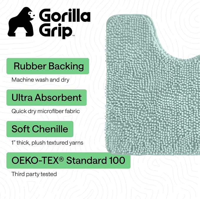 GORILLA GRIP Plush Absorbent Shaggy Chenille Bath Rug Mat - Image 3