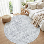 Round Area Rug for Living Room: 8ft Vintage Boho Neutral Washable Circle Rug - Image 4