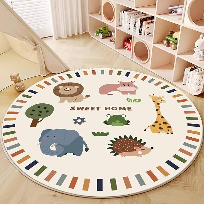 Poowe Kids Play Mat Baby Nursery Rug Round Educational Alphabet Soft Area Rug by Poowe