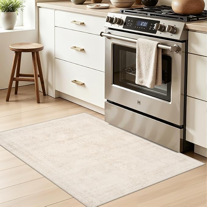 Machine Washable Area Rugs 2x3: Vintage Boho Neutral Washable Rug Indoor Soft - Image 3