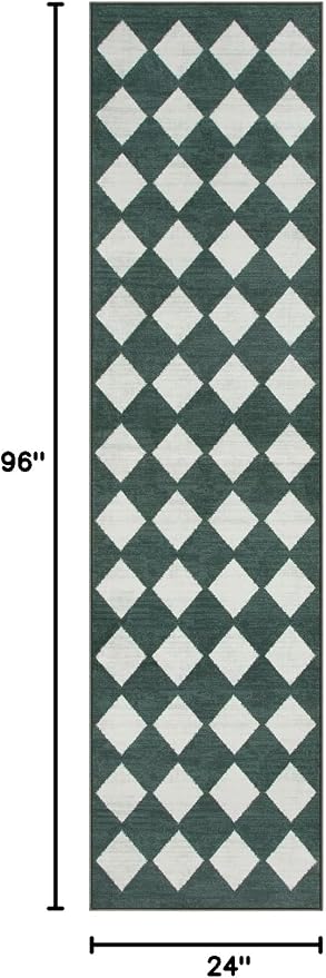 Lahome Zelie Checkered Washable 2x8 Green Runners - Image 2