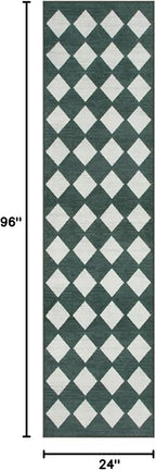 Lahome Zelie Checkered Washable 2x8 Green Runners - Image 2