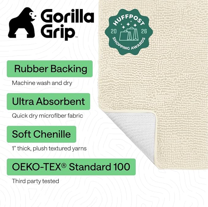 GORILLA GRIP Bath Rug Mat 60x24, Thick Soft Absorbent Chenille, Quick Dry - Image 2