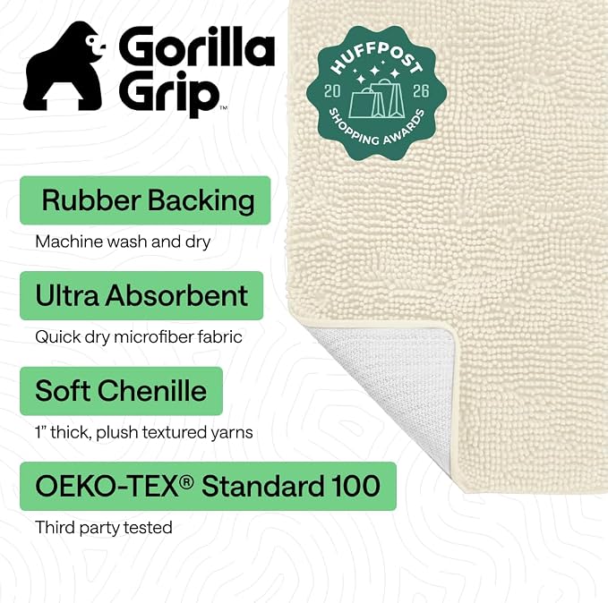 GORILLA GRIP Bath Rug Mat 30x20, Thick Soft Absorbent Chenille, Quick Dry - Image 2