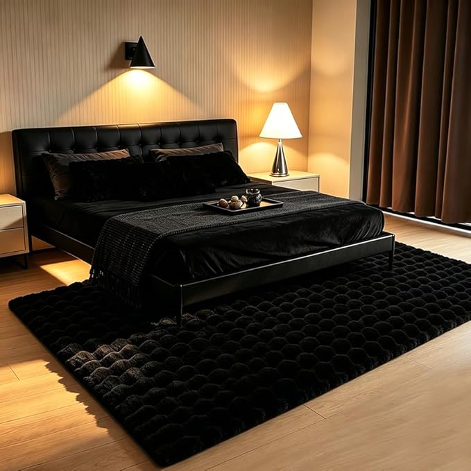 Black Rabbit Plush Rug 3'x5', Fluffy Shaggy Area Rug - Image 2