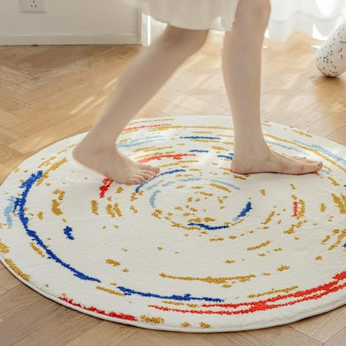 Poowe Round Boho Area Rug Nonslip Floor Carpet - Image 4