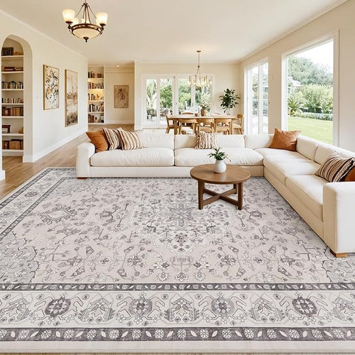 10x12 Area Rug for Living Room: Vintage Boho Neutral Washable Rug Indoor Soft by Luxturiy