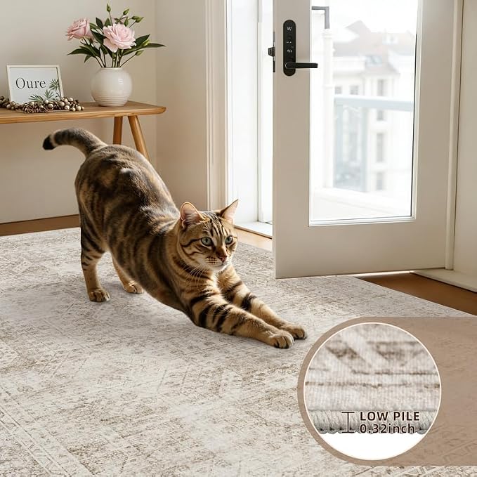 2'6''x8' Hallway Washable Runner Rug: Vintage Boho Neutral Kitchen Rug Soft - Image 5