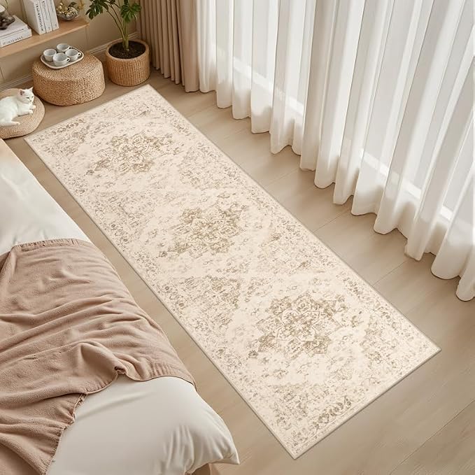 2'6''x8' Hallway Washable Runner Rug: Vintage Boho Neutral Kitchen Rug Soft - Image 3