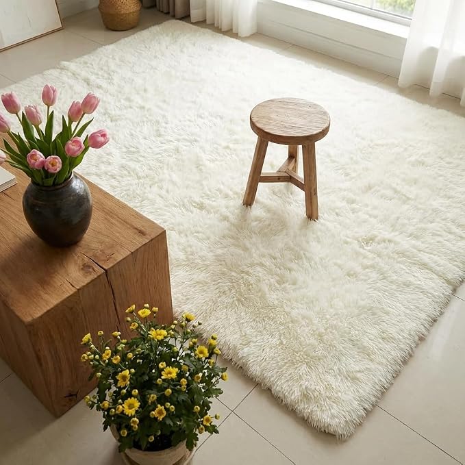 Mugorn 4x6 Rugs for Living Room, Large Fluffy Cream White Area Rugs for Bedroom - Image 8