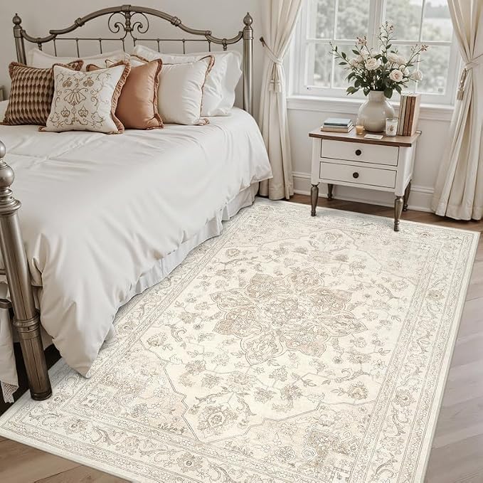 3x5 Area Rugs for Living Room: Vintage Boho Neutral Washable Rug Indoor Soft - Image 2