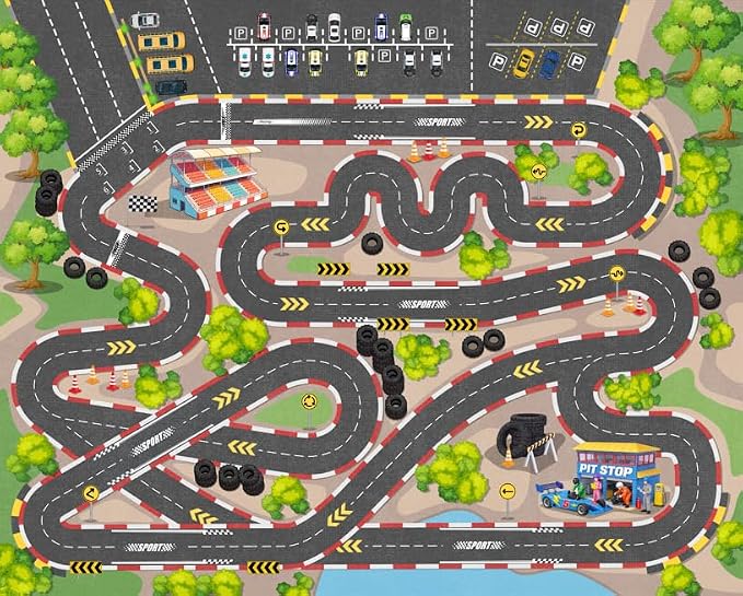 Kids Car Rug Play Mat, 8x10 ft Race Track Road Rug - Image 8