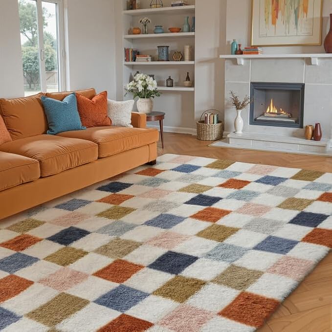 PureCozy Colorful Scalloped Shag Rug 4x6 Area Rug Washable Carpet by PureCozy