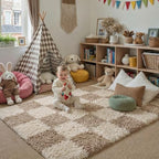 PureCozy Beige 4x6 Area Rugs for Kids Room Soft Shag Checkered Rug Modern - Image 3