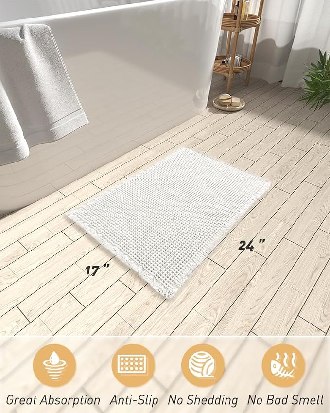 AMOAMI Upgraded Waffle Bath Mat, Super Absorbent Non Slip Bath Mats - Image 2